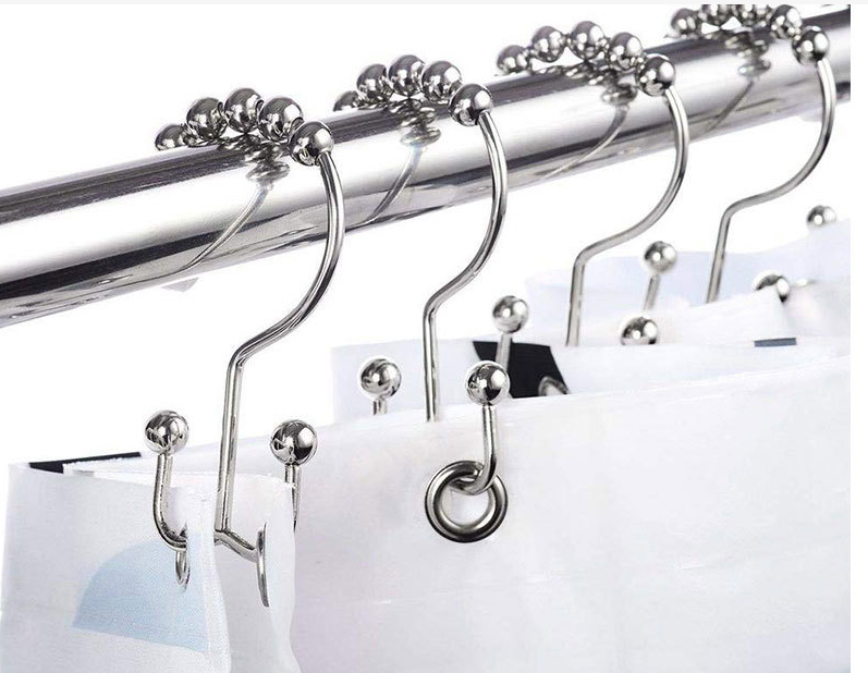 Set Of 12 Nickle Metal Double Glide Sided Shower curtain Hooks Rust Resistant Shower Curtain Rings for Shower Rods