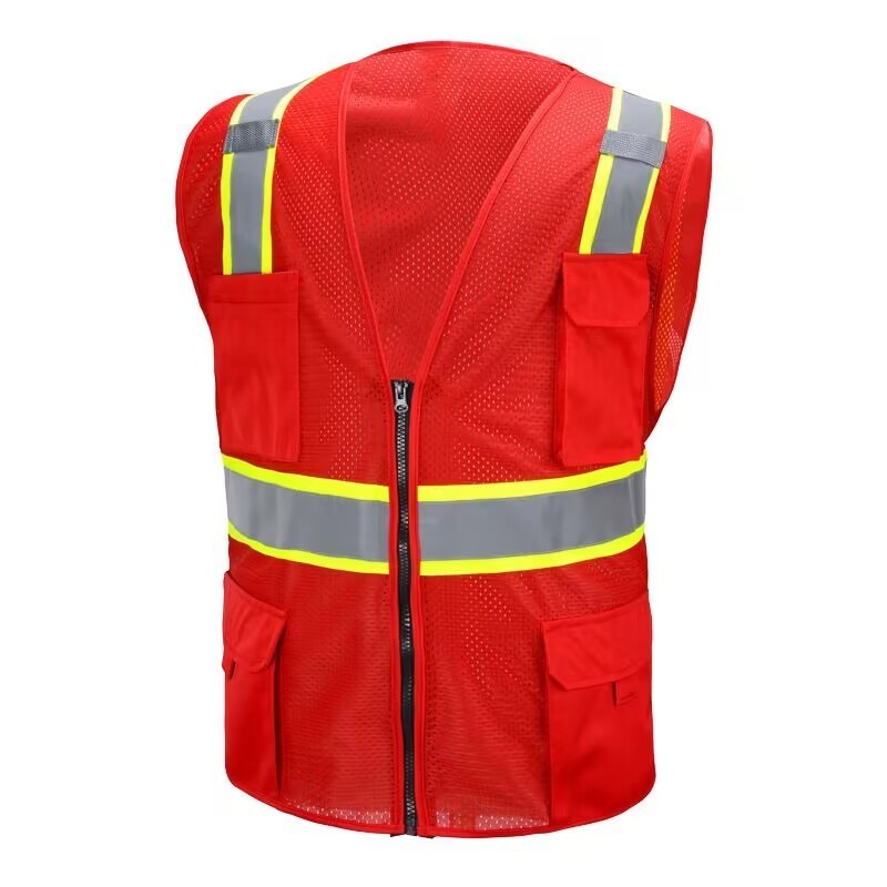 Hi-Vis Orange Emergency Vest Road Safety Vest With Pockets Front Zipper Reflective Waistcoat Jacket