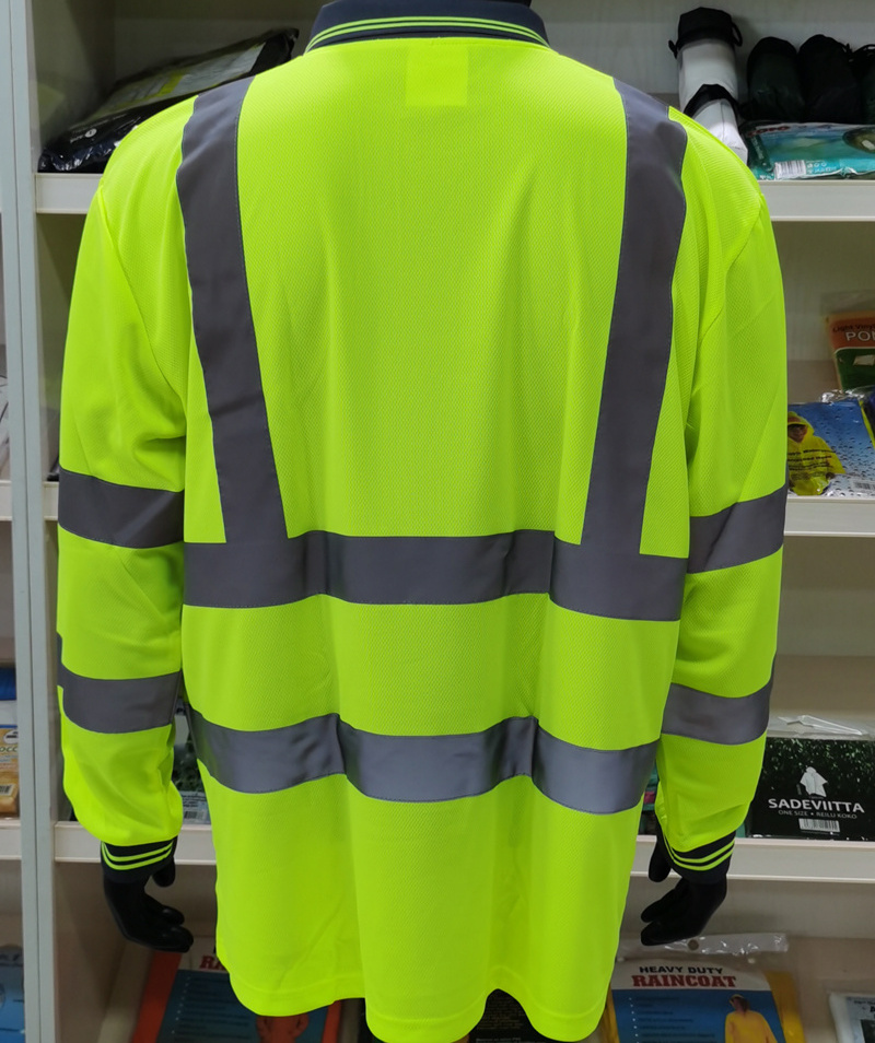 Yellow Eye Bird Polyester Safety Hi Vis Reflective Polo Shirt With Long Sleeve