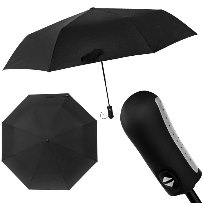 55cm*8K Three-Fold Safe Hand Open 190 hit plain black tape, full shading Sun and Rain Umbrella