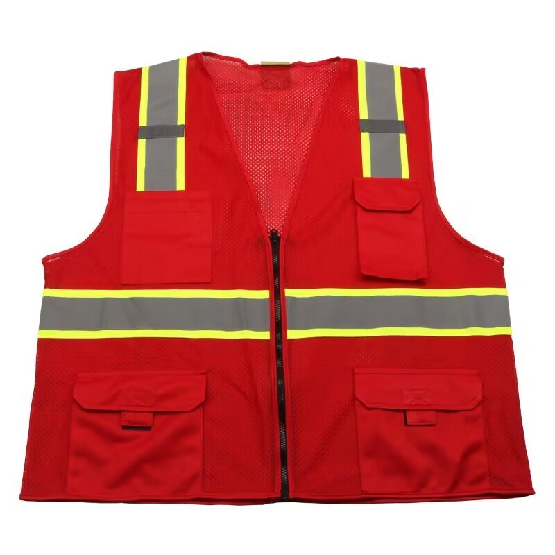 Hi-Vis Orange Emergency Vest Road Safety Vest With Pockets Front Zipper Reflective Waistcoat Jacket