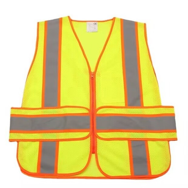 Hi-Vis Orange Emergency Vest Road Safety Vest With Pockets Front Zipper Reflective Waistcoat Jacket