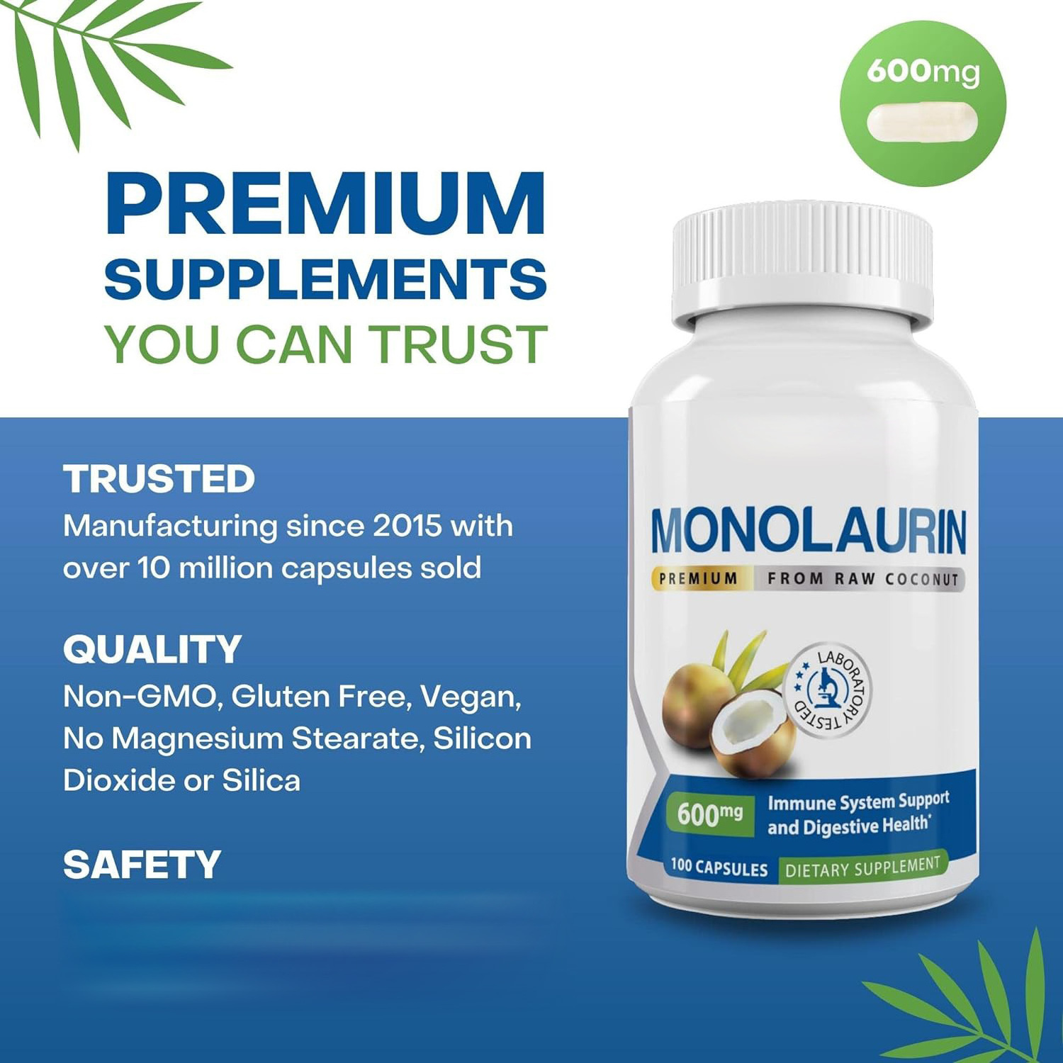 OEM Private label Immune System Support Coconut Pills Digestive Health Monolaurin Supplements Monolaurin Capsules