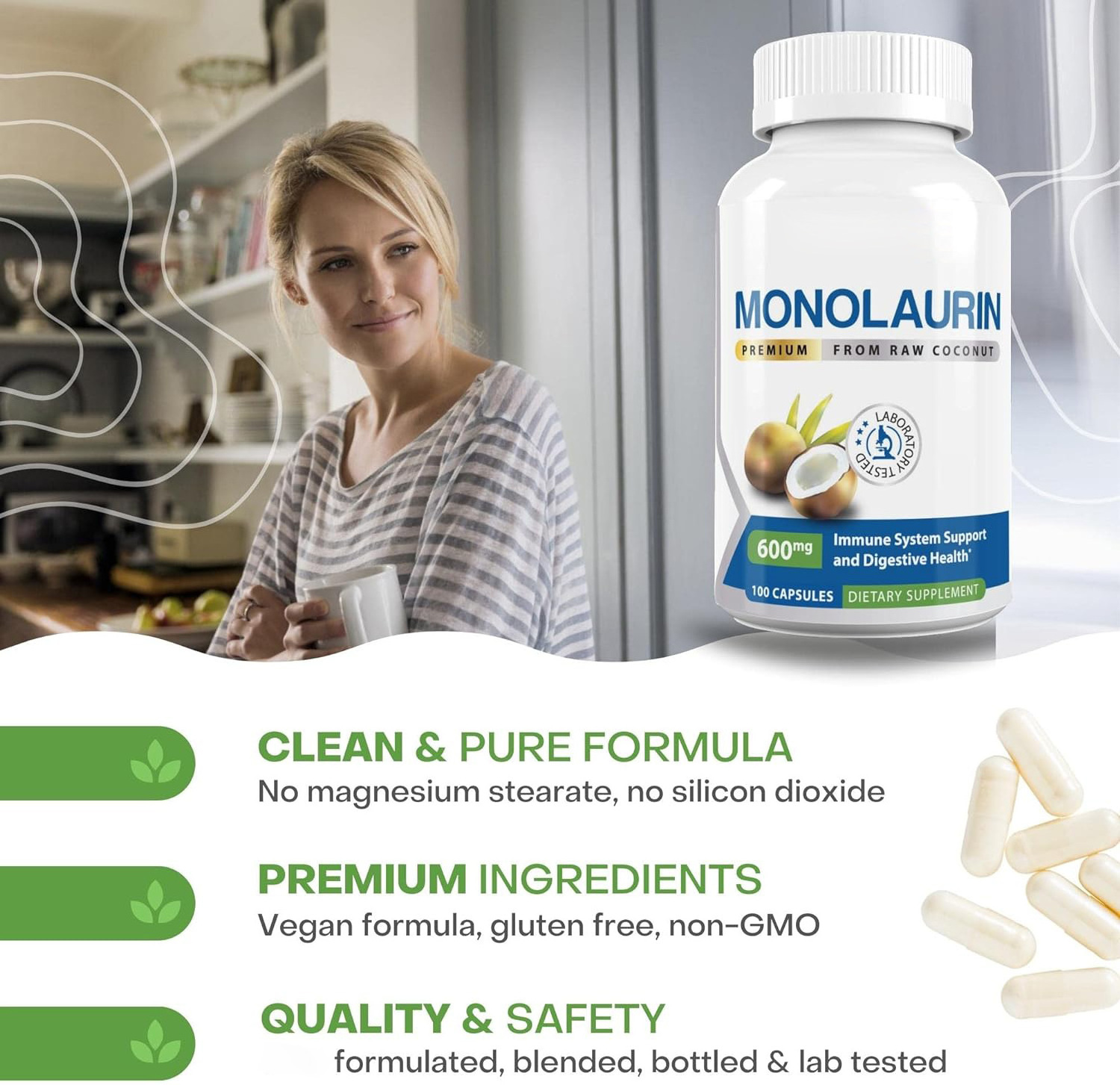 OEM Private label Immune System Support Coconut Pills Digestive Health Monolaurin Supplements Monolaurin Capsules