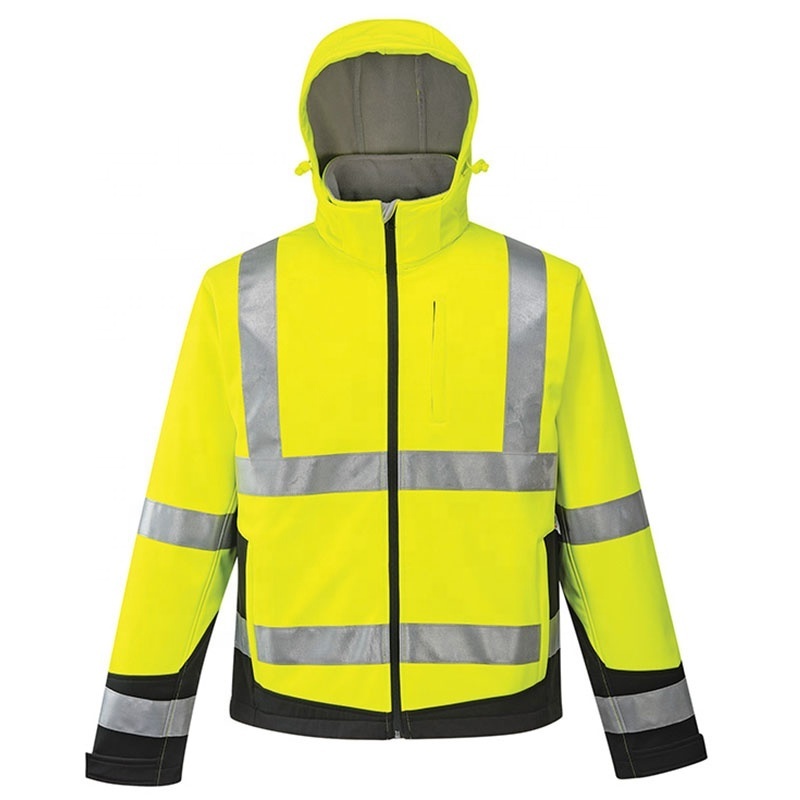 OEM Factory Men's Hi Vis SoftShell Two Tone Saftey Reflective Fleece Lined Workwear Jacket