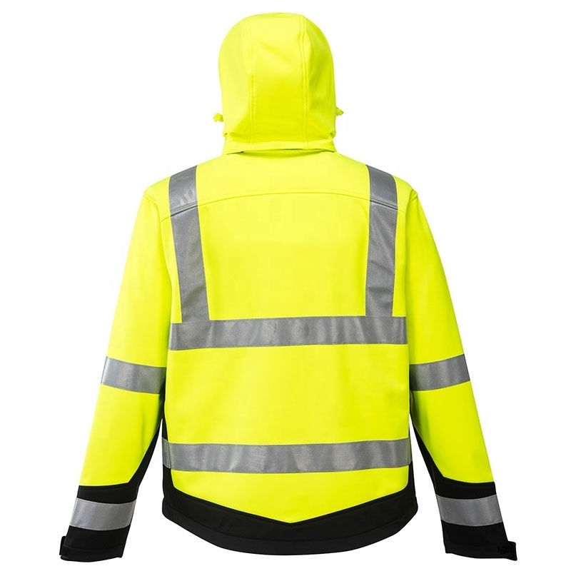 OEM Factory Men's Hi Vis SoftShell Two Tone Saftey Reflective Fleece Lined Workwear Jacket