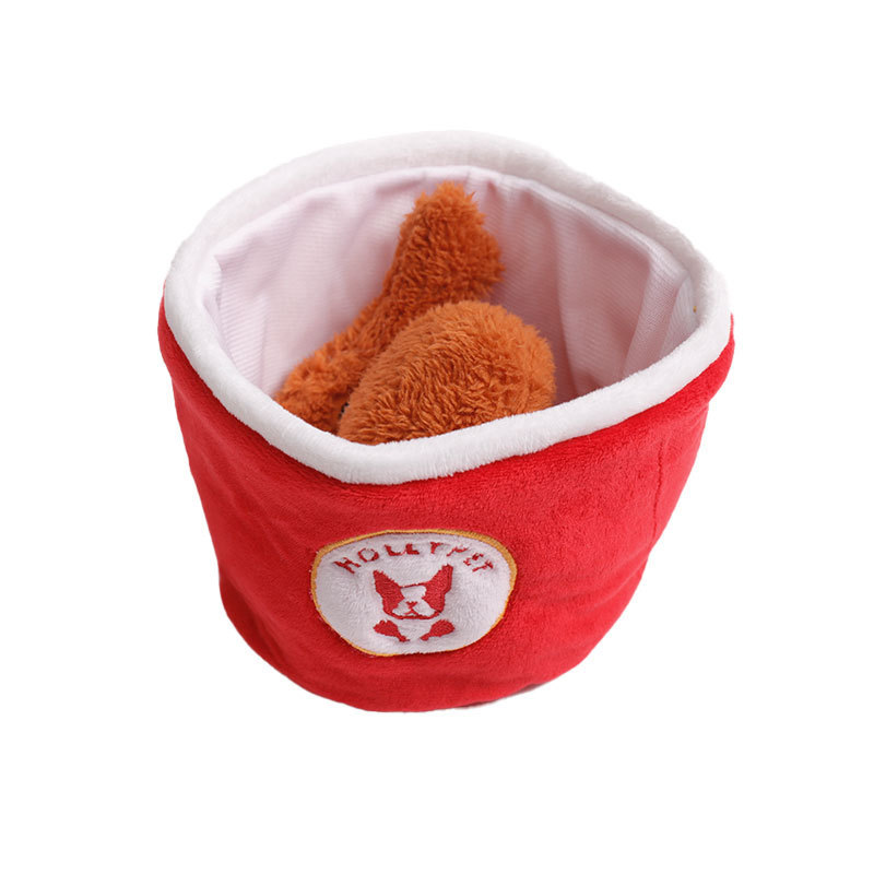 Fried Chicken Bucket Soft Toys Set 4 in 1 Burrow Interactive High Quality Durable Bite Pet Chewer Plush Dog Toy