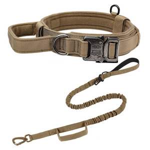 Amazon Hot Sale Tactical Adjustable Nylon Dog Collars with Handle and Heavy Duty Metal Buckle for Medium and Large