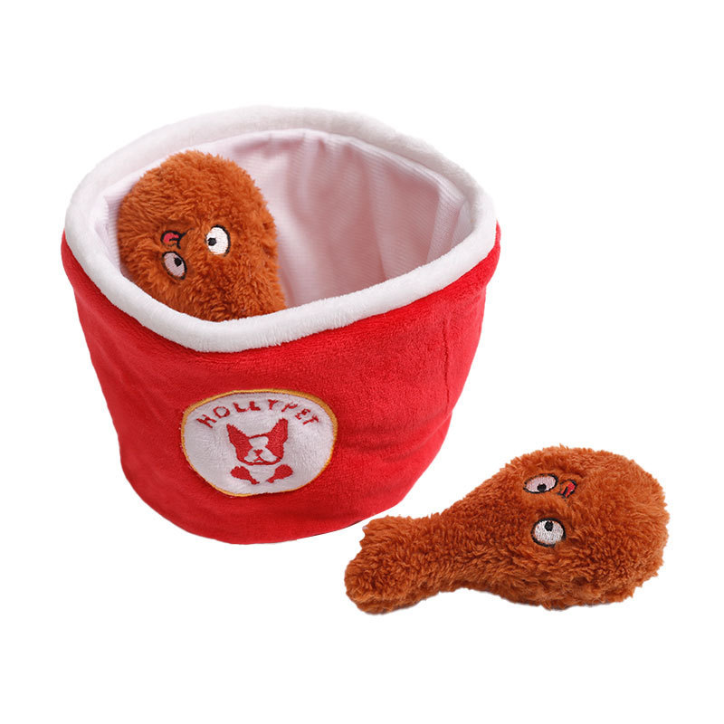 Fried Chicken Bucket Soft Toys Set 4 in 1 Burrow Interactive High Quality Durable Bite Pet Chewer Plush Dog Toy