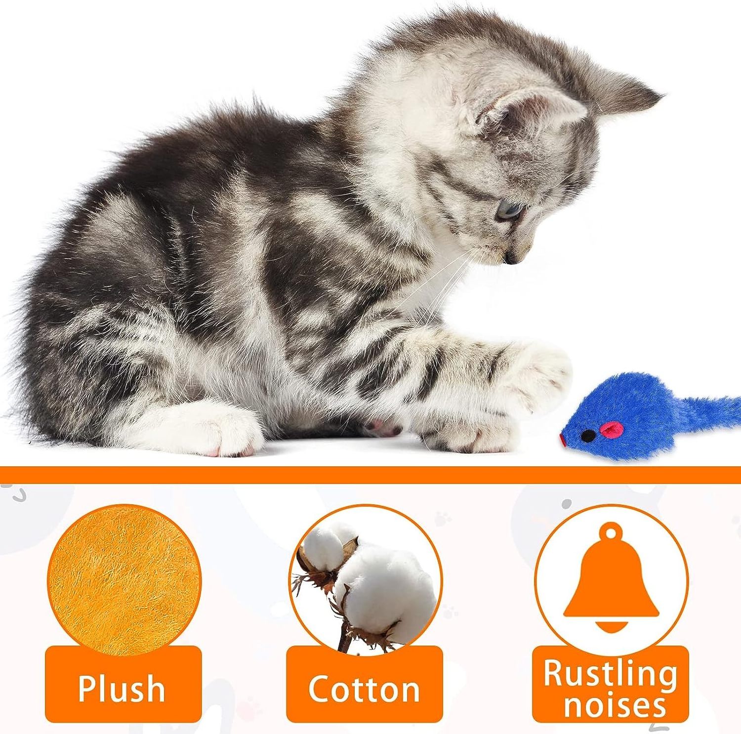 Wholesale Soft Small Mice Rustle Sound Kitten Toys Interactive Rattle Rainbow Furry Mouse Cat Toy for Kittens Play