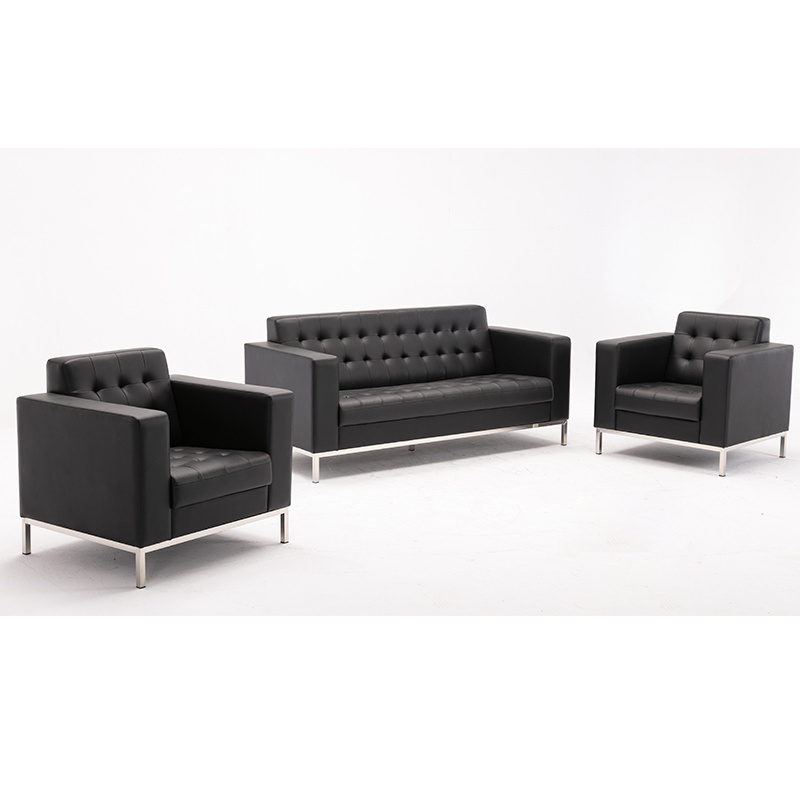 Cheap Black Leather Show Room Office Sofa Set With Factory Price