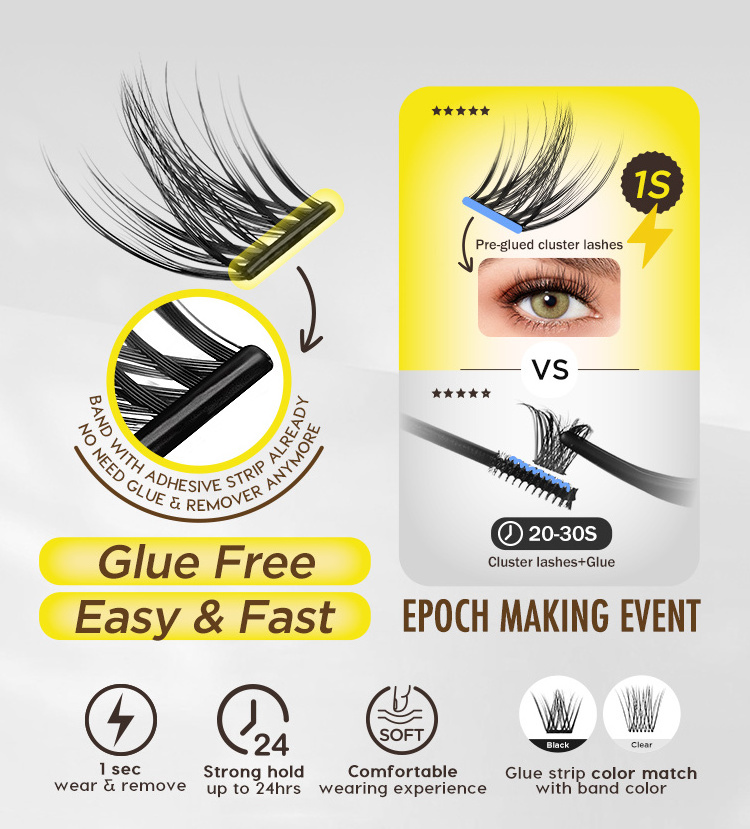 Superfine Band Pre Cut Segment Eyelashes Pre Bond No Glue Needed Cluster Diy Lashes Glueless Lashes