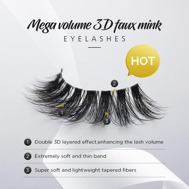 Hollyren Vegan Cruelty Free Clear Band Strip Mink Lashes 3d Natural False Eyelash Wholesale Synthetic Fluffy Eyelashes With Box