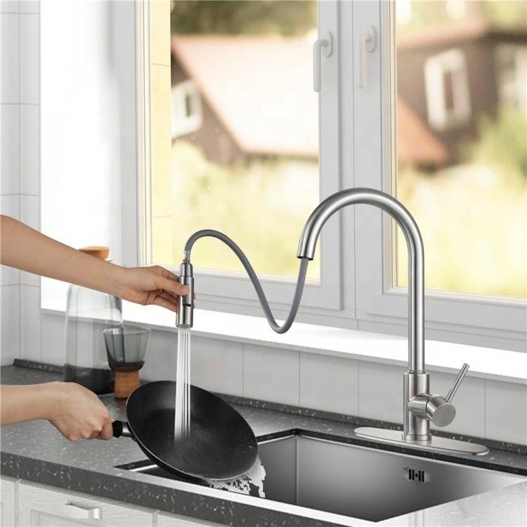 New Upgrade 304 Stainless Steel Hot Cold Water Gold Black Brushed Color Pull Out Smart Touch Sensor Kitchen Faucet