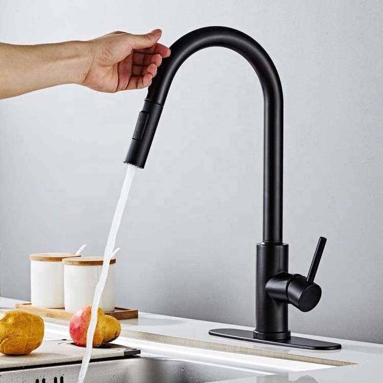 New Upgrade 304 Stainless Steel Hot Cold Water Gold Black Brushed Color Pull Out Smart Touch Sensor Kitchen Faucet