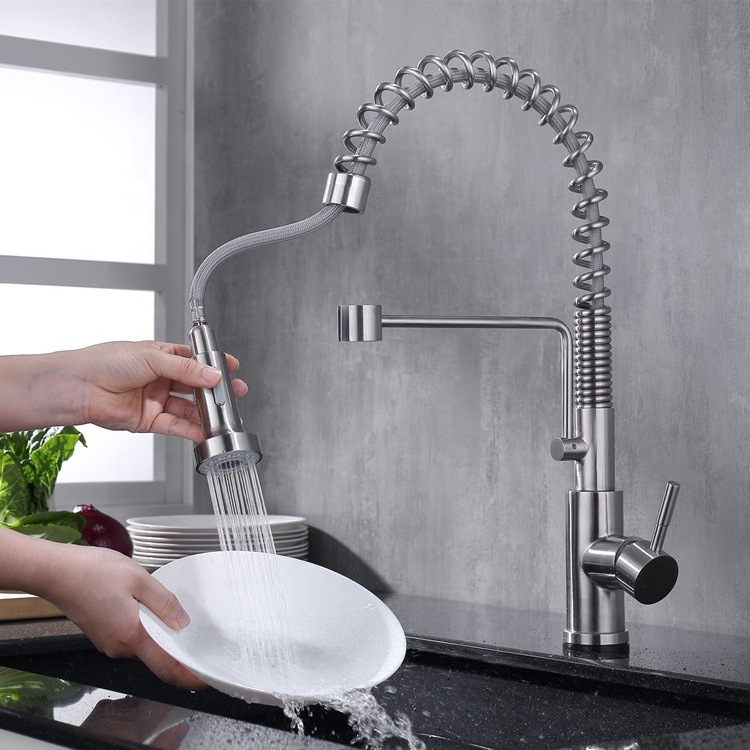 Sensor Touch Faucet Pull Out Kitchen Faucet 304 Stainless Steel Brushed Hot and Cold Mixed Faucet Professional Manufacturer