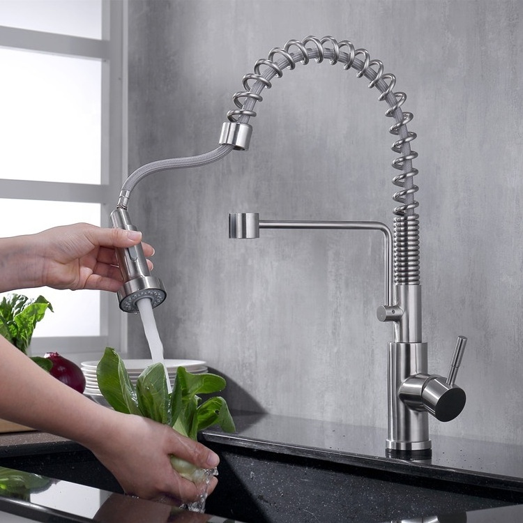 Sensor Touch Faucet Pull Out Kitchen Faucet 304 Stainless Steel Brushed Hot and Cold Mixed Faucet Professional Manufacturer