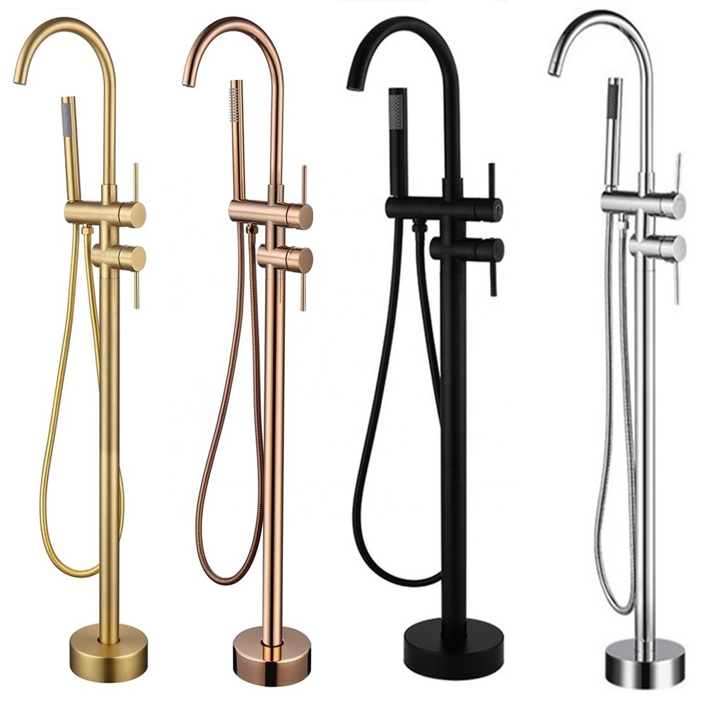 Brass Freestanding Bath Shower Mixer floor stand mounted Tub Filler Shower Mixer Free Standing Bathtub Faucet