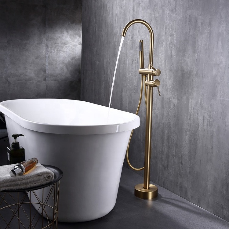 Brass Freestanding Bath Shower Mixer floor stand mounted Tub Filler Shower Mixer Free Standing Bathtub Faucet