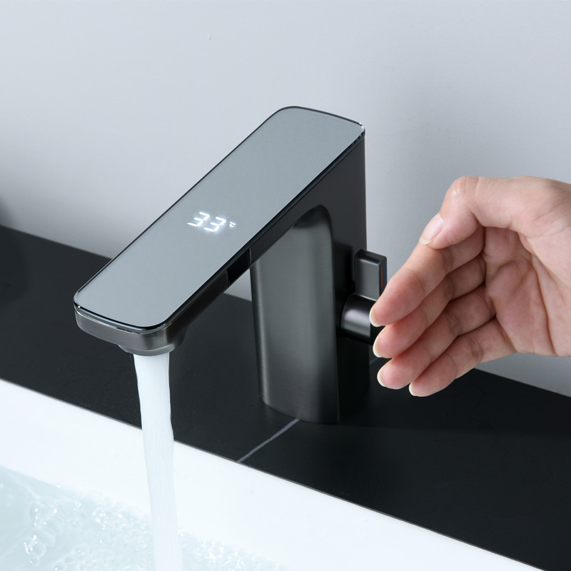 Bathroom Black Brass Basin Faucets Temperature Sink Basin Tap Sensor Mixer Touchless Basin Touch Faucet Sensor Water Tap