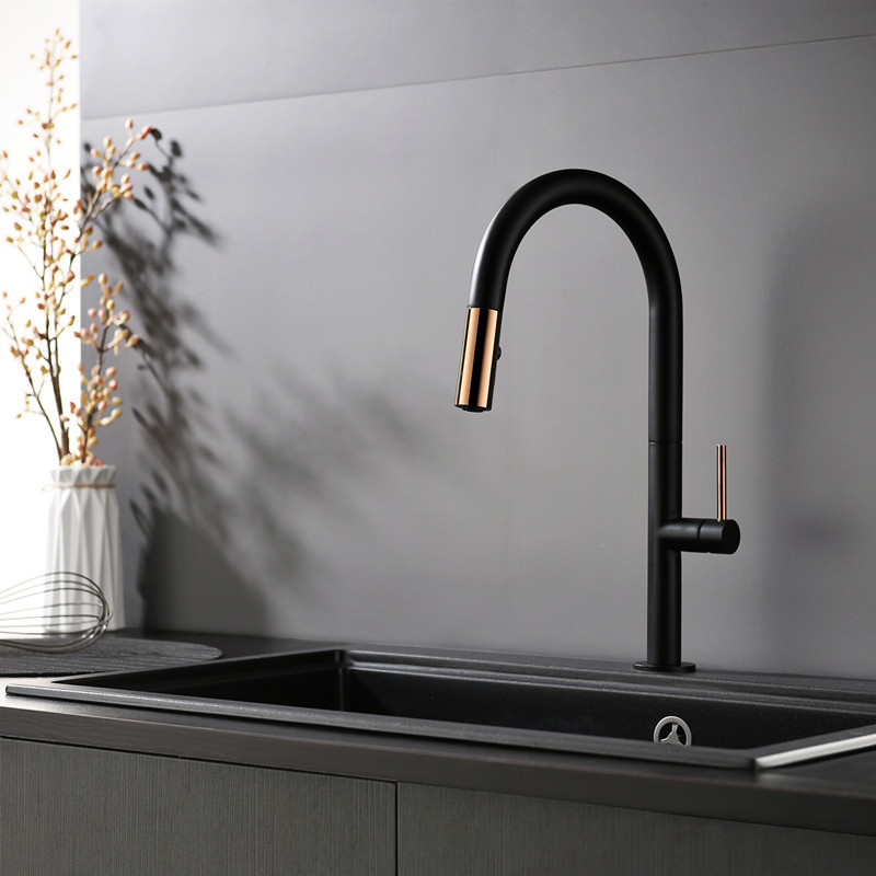 New design single hole smart touch kitchen faucet brass pull out black gold kitchen sink faucet