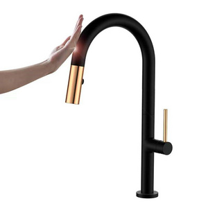 New design single hole smart touch kitchen faucet brass pull out black gold kitchen sink faucet