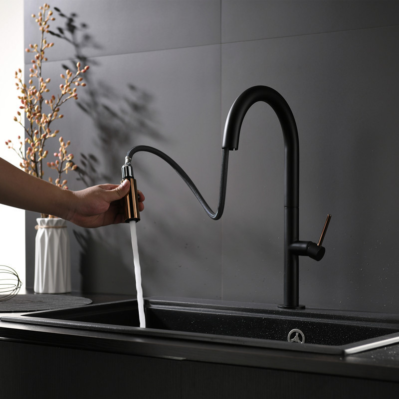 New design single hole smart touch kitchen faucet brass pull out black gold kitchen sink faucet