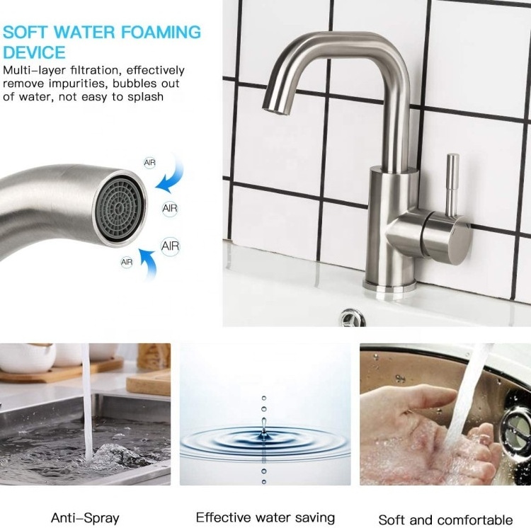 304 Stainless Steel Water Sink Taps Mixer Bathroom Wash Single Handle Ceramic Basin Faucet