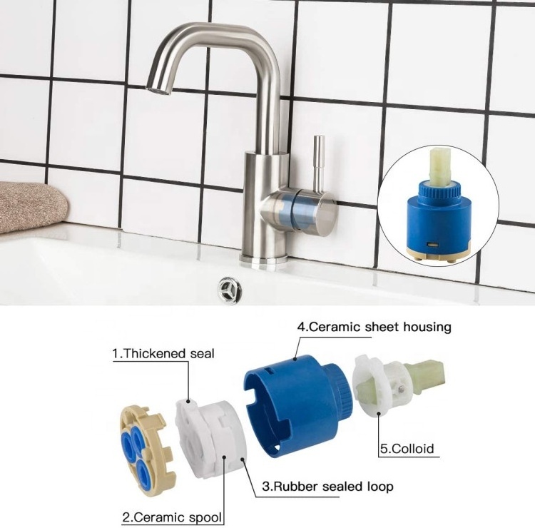 304 Stainless Steel Water Sink Taps Mixer Bathroom Wash Single Handle Ceramic Basin Faucet