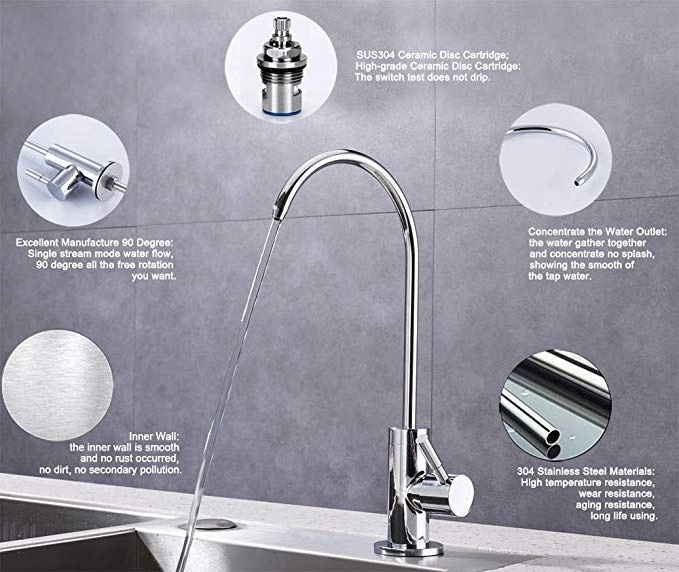 China Factory Kitchen Water Filter Faucet 304 Stainless Steel Lead-Free Brushed Chrome Drinking Water Purifier Faucet