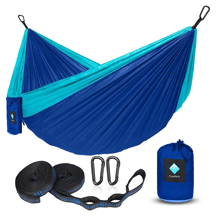 Outdoor single double parachute cloth hammock color blocking nylon widened hammock swing indoor leisure hammock