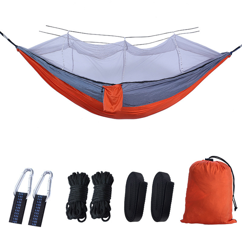 Anti-mosquito hammock with colorful tape section Outdoor single and double mosquito net hammock Cloth mosquito net hammock