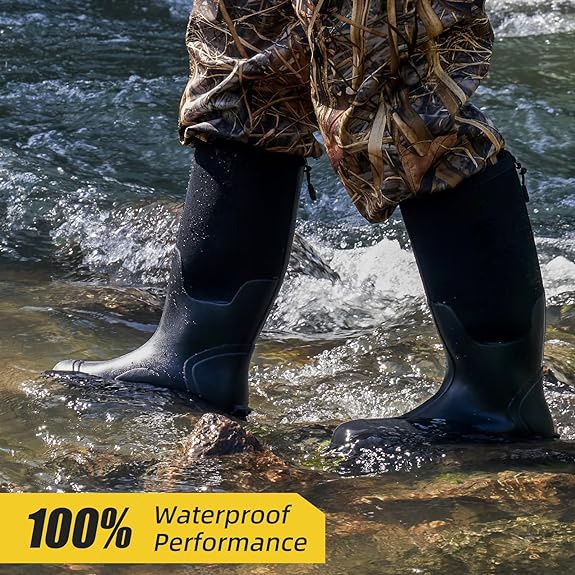 Rain Boots for Men with Steel Shank Waterproof Insulated Rubber Work Boots 5mm Neoprene Durable Mud Boots for Hunting Fishing