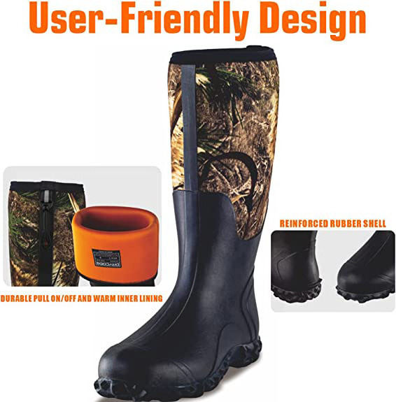 Waterproof Rubber Boots with 5mm Neoprene and Steel Shank, Mens Rain Boots for Outdoor Womens Hunting Hunting Boots for Men