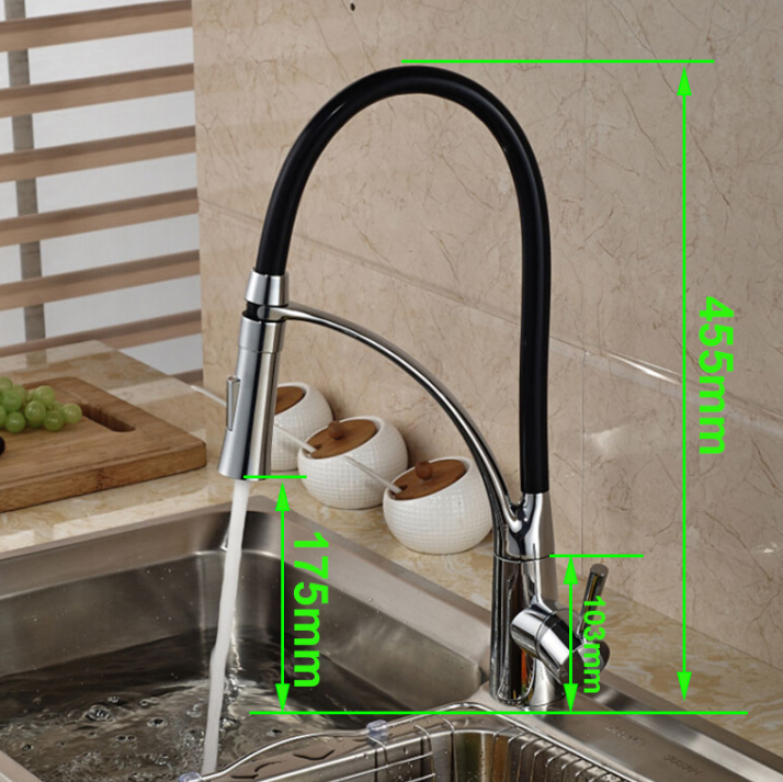 Holmine New Design Black Long neck faucet 360 Degree Rotatable faucet Kitchen with Pull Out Sprayer