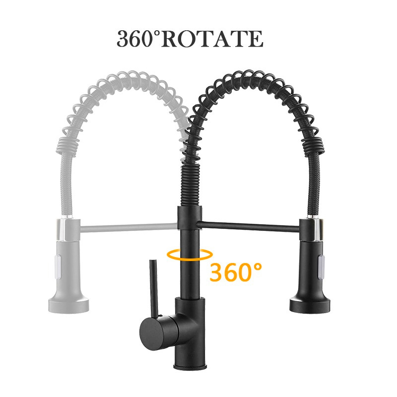 Holmine Black Brass Kitchen Faucet Modern Contemporary Ceramic Brushed Deck Mounted Mixer Tap 360 Degree Rotation Kitchen Faucet