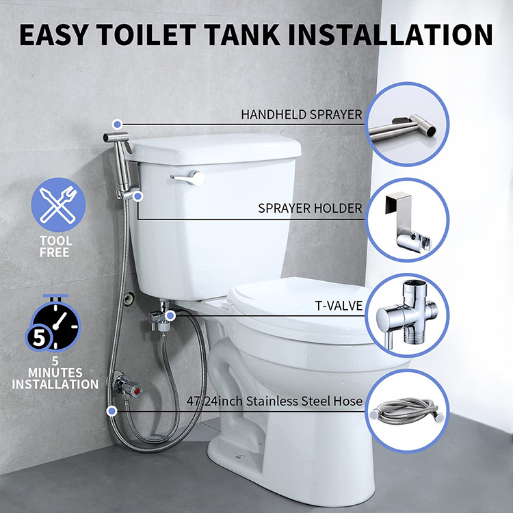 Health Lead Free Bath Toilet Sprayer Brass Bidet Mixer Faucet Shattaf Shower Stainless Steel Bidet Sprayer For Toilet