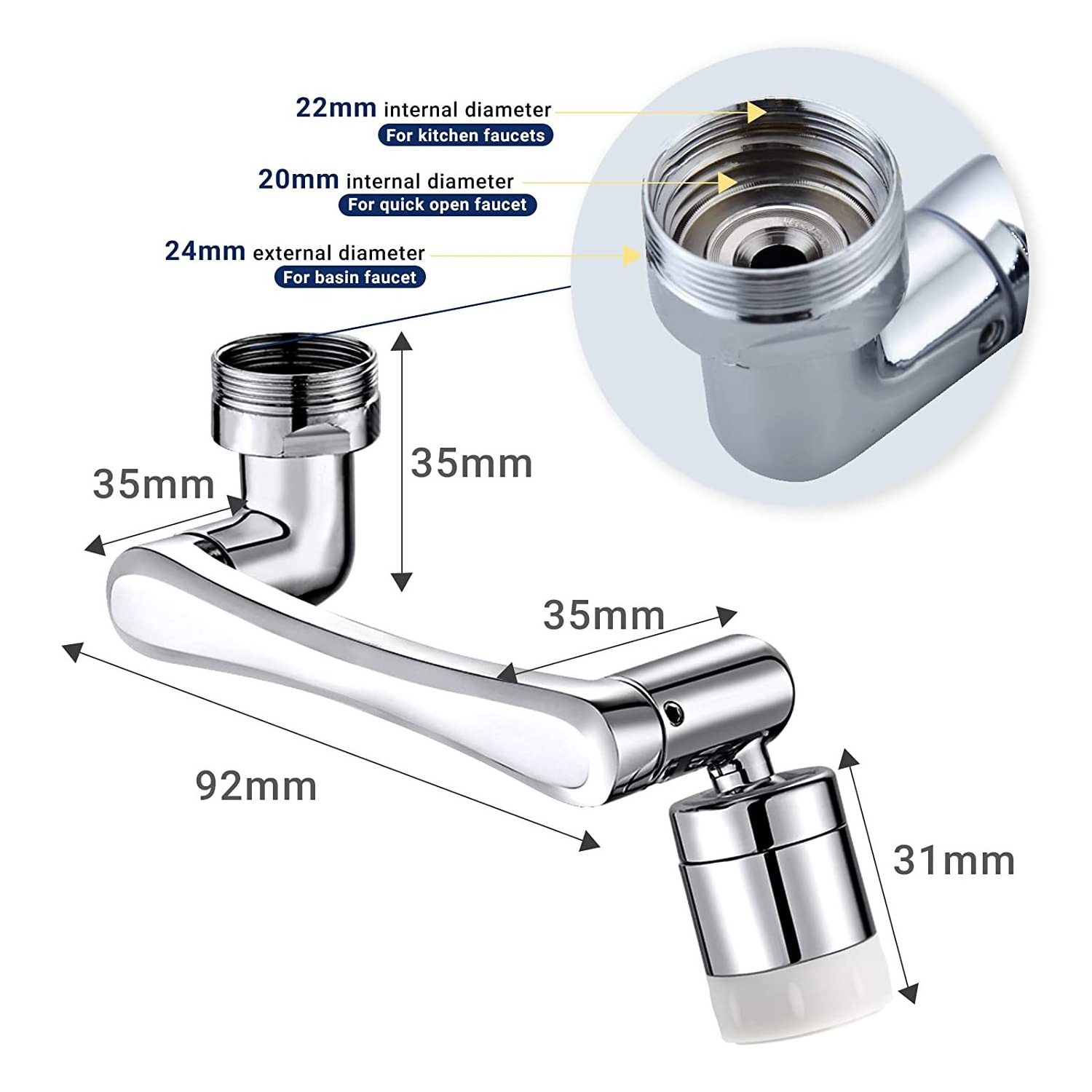 Holmine Universal 1080 degree rotating Faucet Extender Large-Angle Swivel Splash Filter Faucet Water Nozzle Faucet Adapter