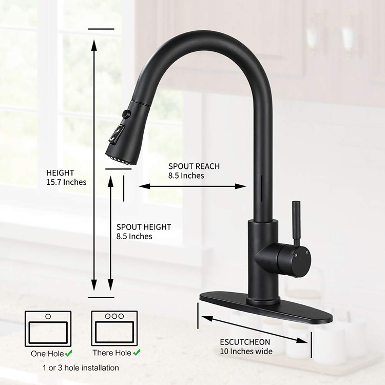 Deck-Mounted Kitchen Faucet For Kitchen Sink Nickel 360 Degree Swivel Spout Kitchen Sink Faucet Black