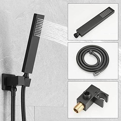 Shower System 12 Inch Shower Faucet Set Rain Handheld Shower Valve and Trim Kit Matte Black Show Head Set