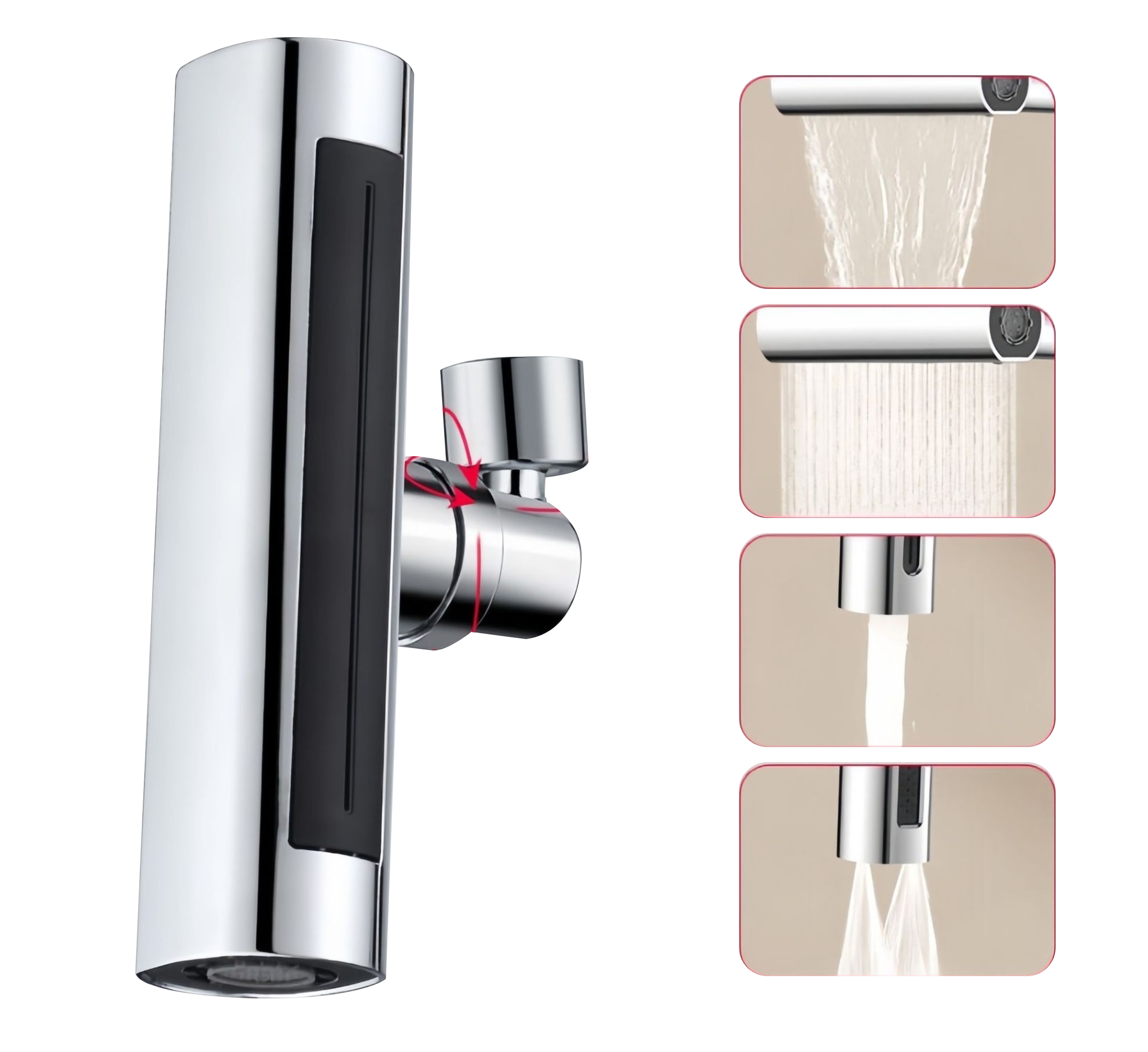 Holmine Waterfall Kitchen Faucet 4 in 1 360 degree Swivel Universal Sink Spout Water Tap extender with 4 functions