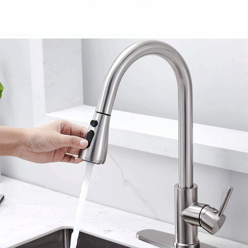 Holmine 304 stainless steel faucet modern pull out down mixers taps single handle hot and cold  water sink kitchen faucet