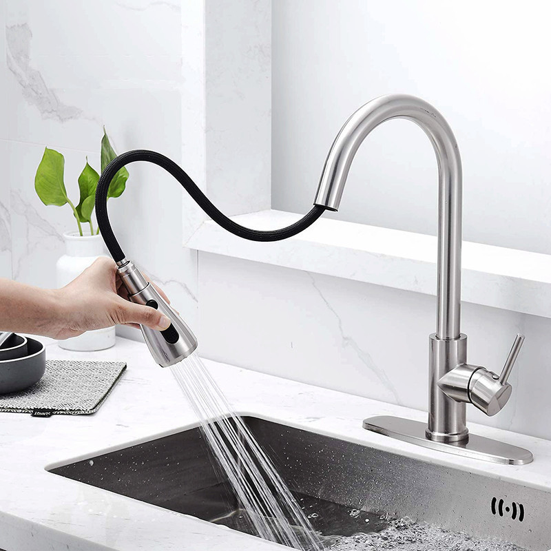 Holmine 304 stainless steel faucet modern pull out down mixers taps single handle hot and cold  water sink kitchen faucet