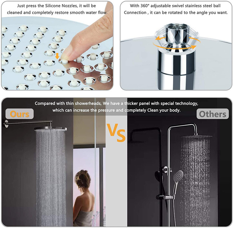 Shower Head High Pressure Rain Luxury Bathroom Showerhead with Chrome Plated Finish Adjustable Angles Shower Head