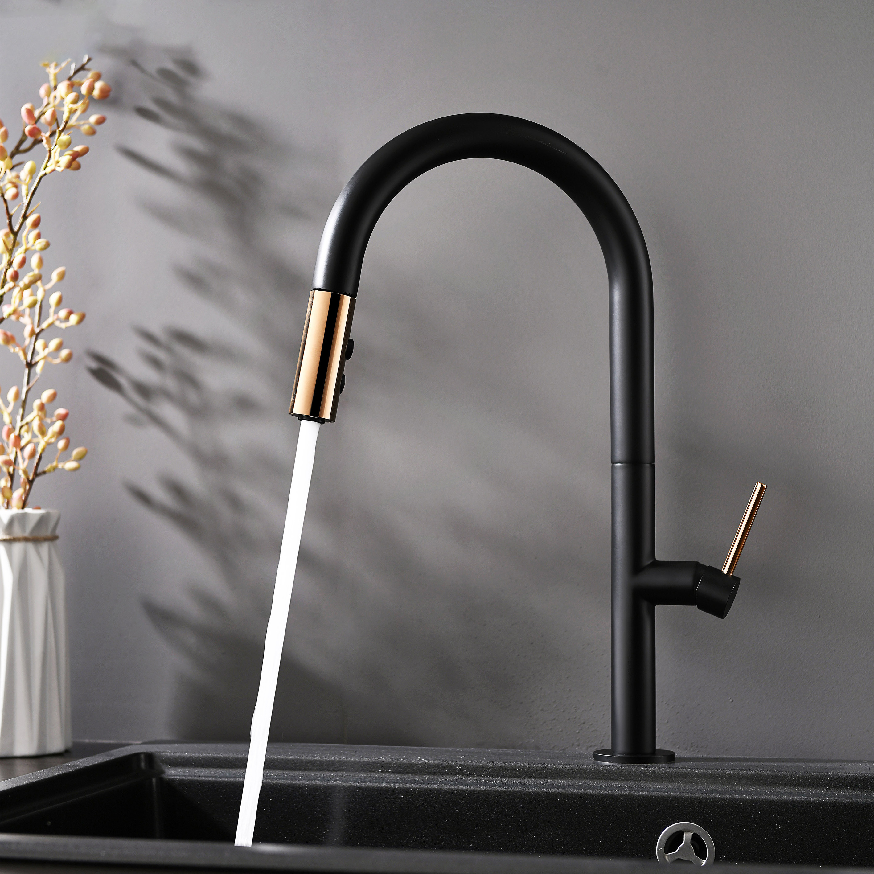 Holmine Black Touchless Automatic matte black Sensor Kitchen Sink Mixer Faucet With Pull Down Sprayer Touch sensor