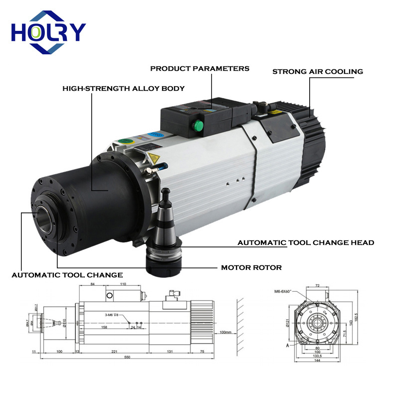 CNC iso 30 spindle motor suppliers ATC  9KW 12000/24000rpm 220v 380v high speed cnc router spindle motor for cnc