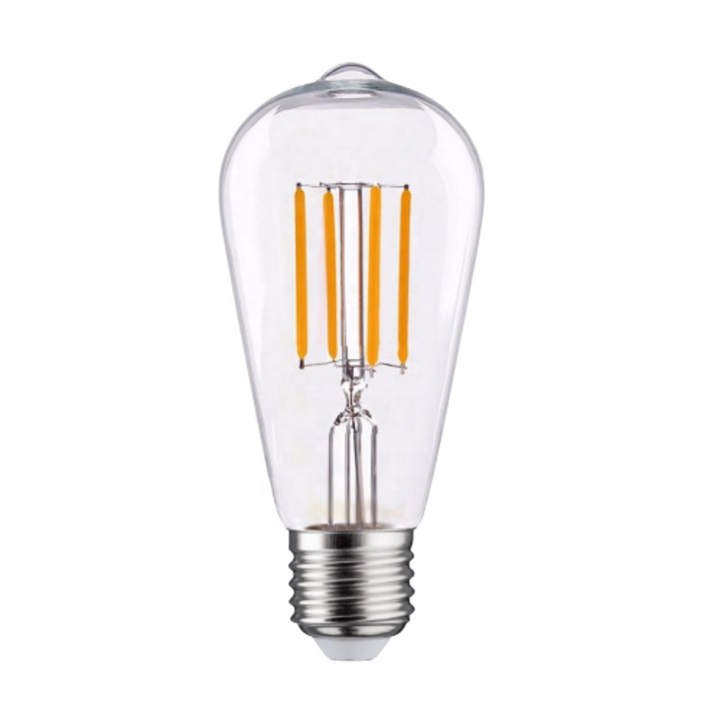 In Stock Ready To Ship 6W E27 630lm Amber Clear  ST64 Glass Warm White Energy Saver Light Led Filament Bulb