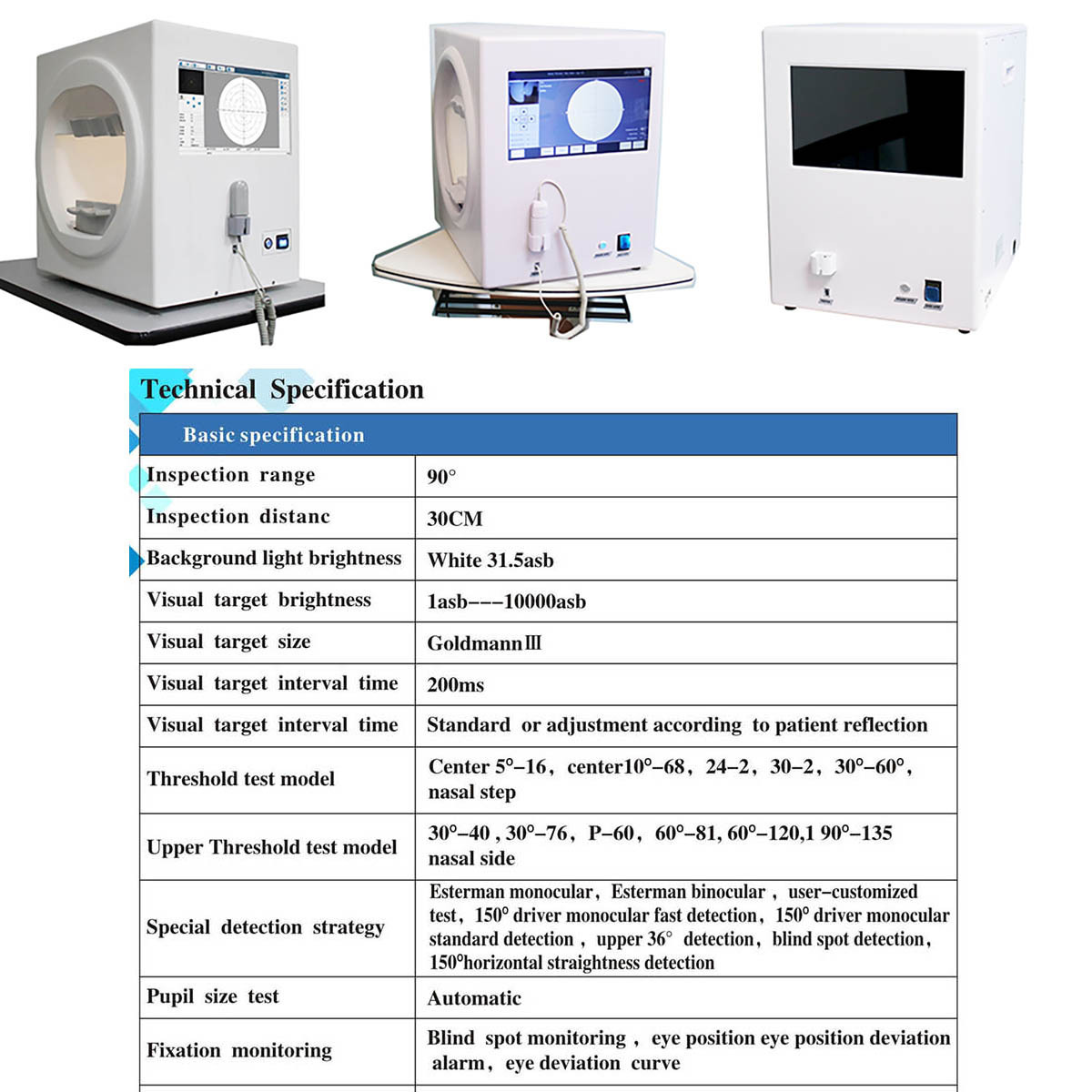 Auto Perimeter Visual Field Analyzer Ophthalmic Equipment Automatic Projection Perimeter Visual Field Machine Bio1000