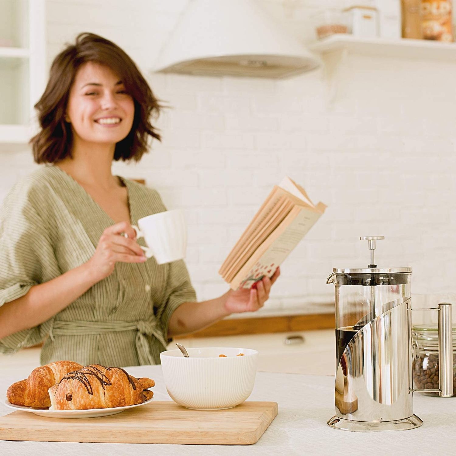 Glass Pitcher 4 Level Filter System Carafe Teapot plus Stainless Coffee Spoon n Cleaner Brush for Hot Cold Brew