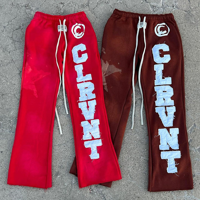 Huili Oem Heavyweight Jogger Pants Men Custom Embroidery Logo Patched Sunfaded Washed Straight Leg Raw Hem Sweatpants